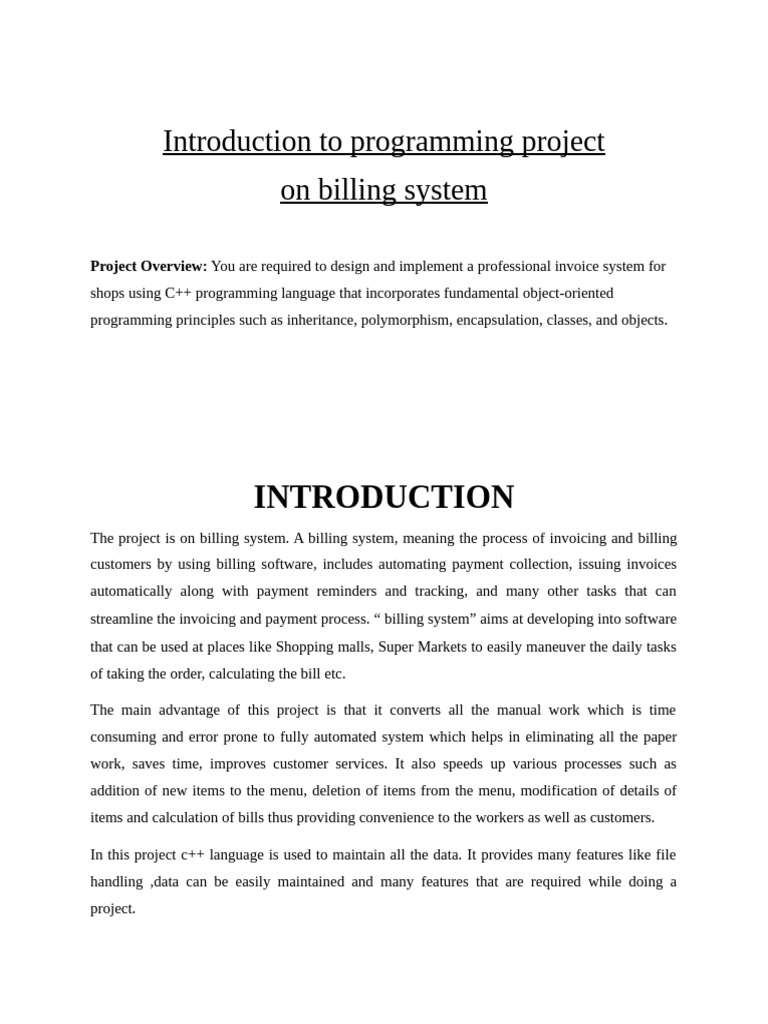 Introduction To Programming Project C++ Billing System | PDF | C++ ...