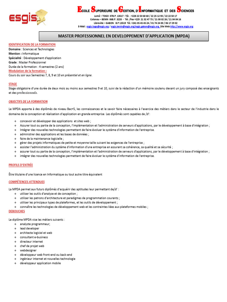 Master en Développement d'Application | PDF | Application | Internet