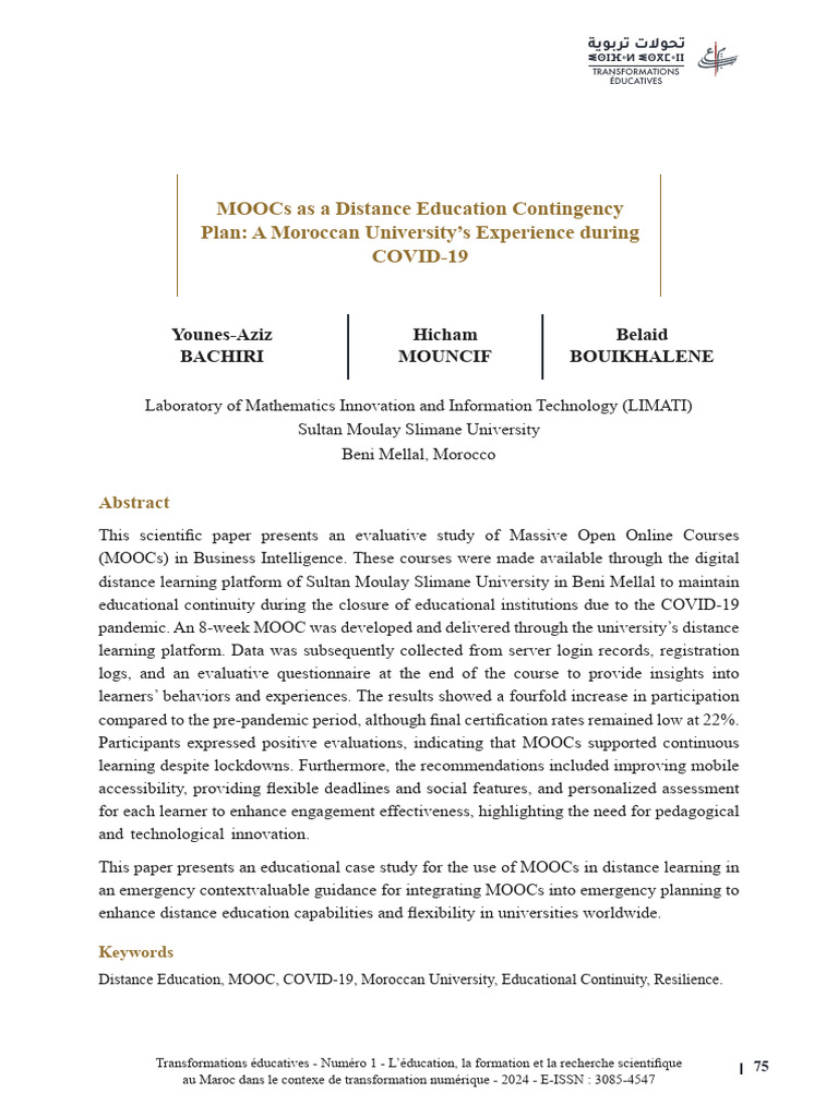 MOOCs in Moroccan Education During COVID-19 | PDF | Massive Open Online ...