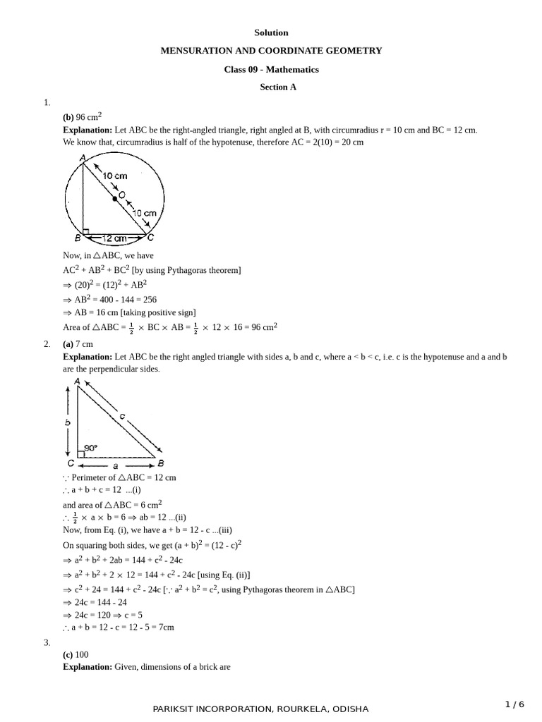 1 - Solutions - Icse - 9th - Mock Test-4 | PDF | Elementary Geometry ...