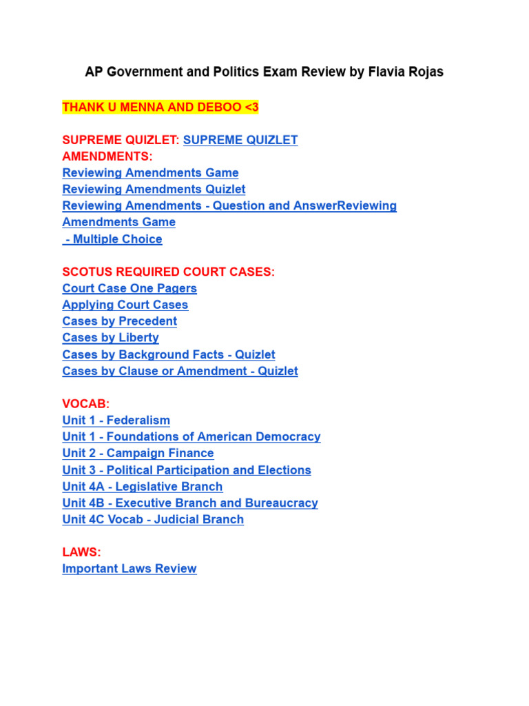 AP Gov Exam Review Resources | PDF
