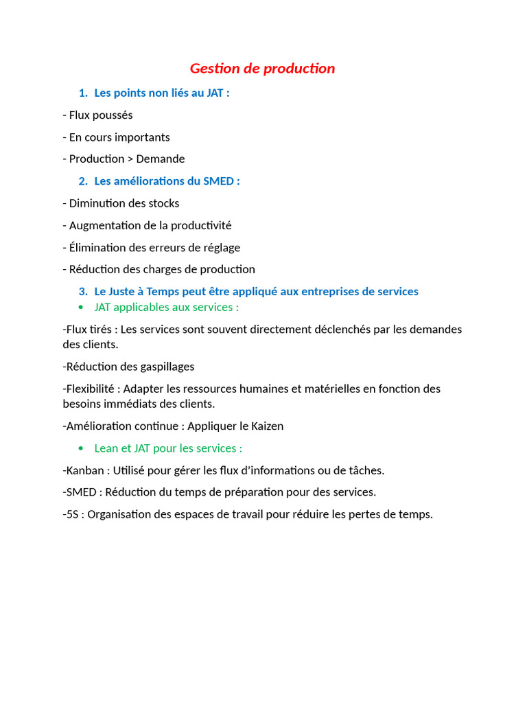 Optimisation de la production et JAT | PDF