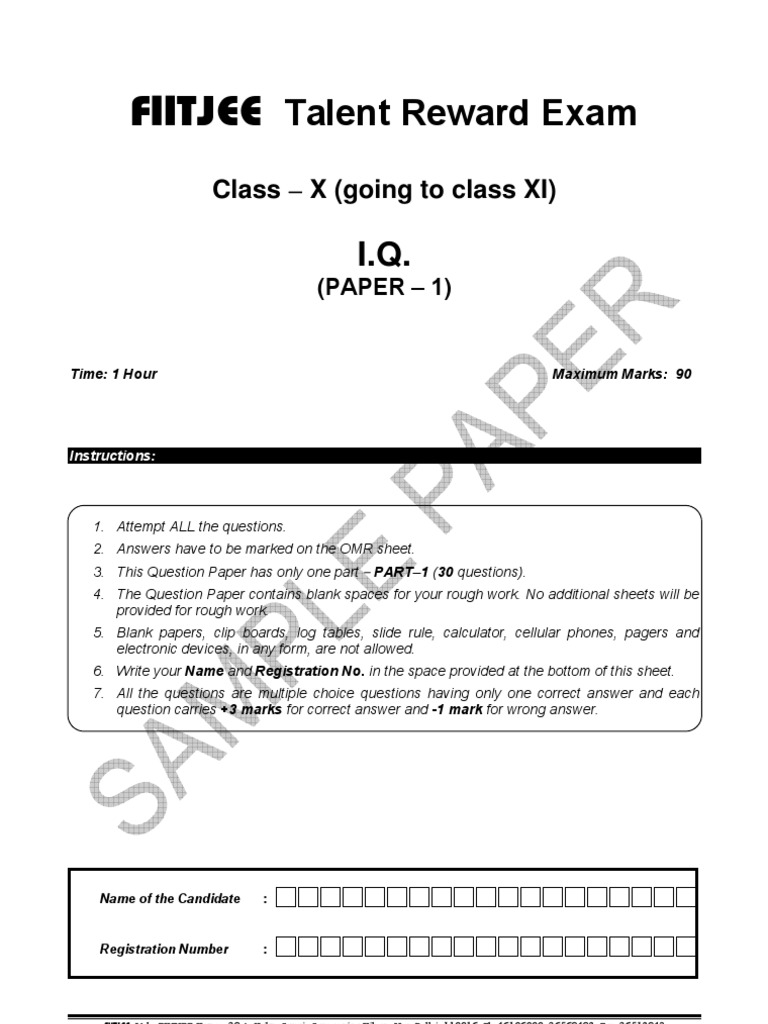 Sample Paper Ftre C X Paper 1 Iq | PDF