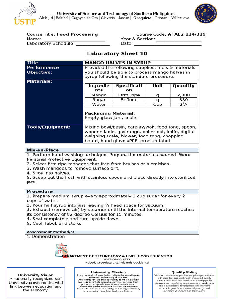 Mango Processing Lab Guide | PDF | Spoon | Food Security