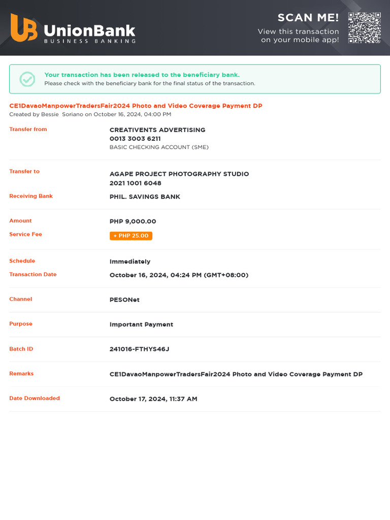 CE1DavaoManpowerTradersFair2024 Photo and Video Coverage Payment DP | PDF