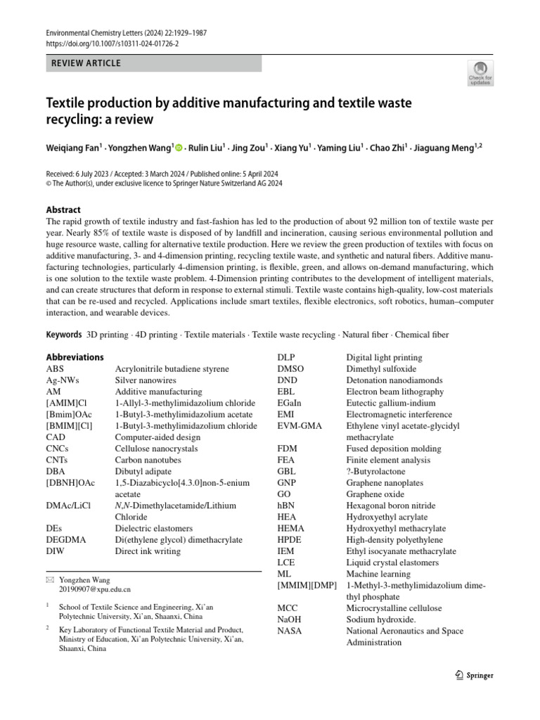 Additive Manufacturing in Textile Waste Recycling | PDF | Textiles | 3 ...