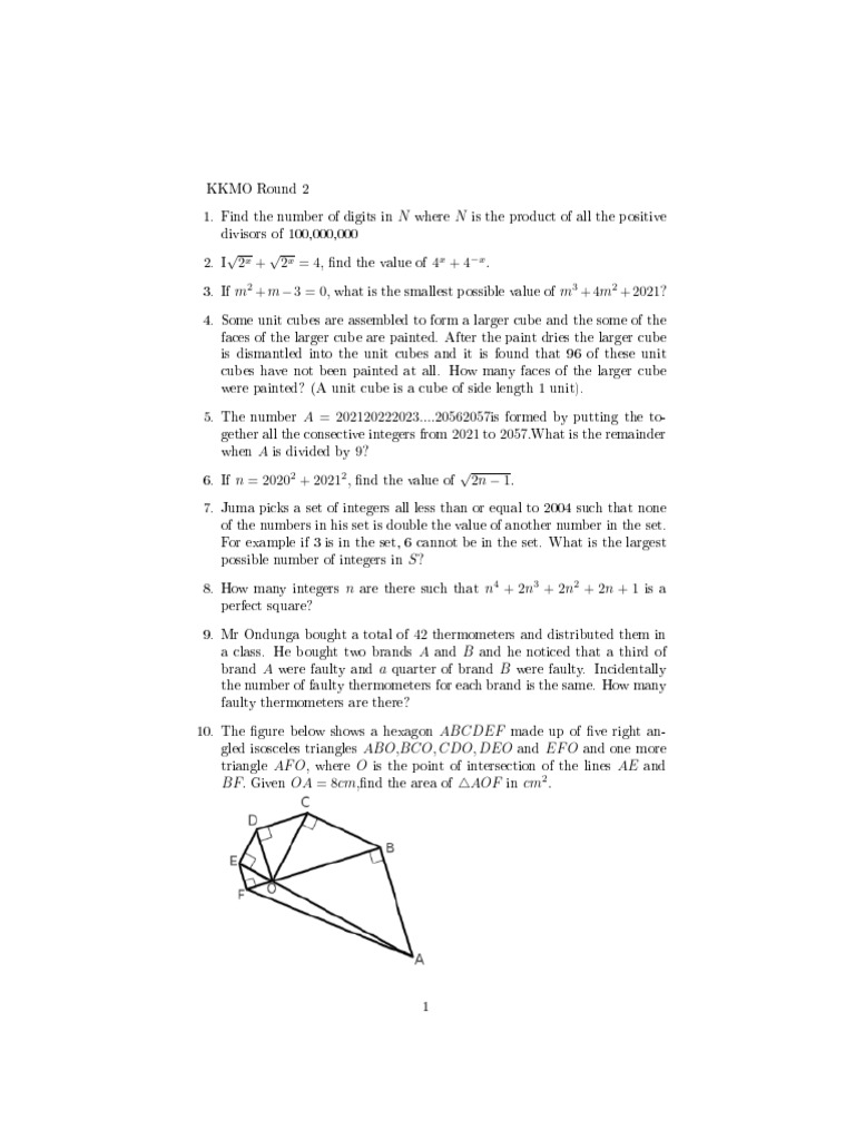 2021 Kenya Mathematics Olympiad Round 2 | PDF | Area | Elementary ...