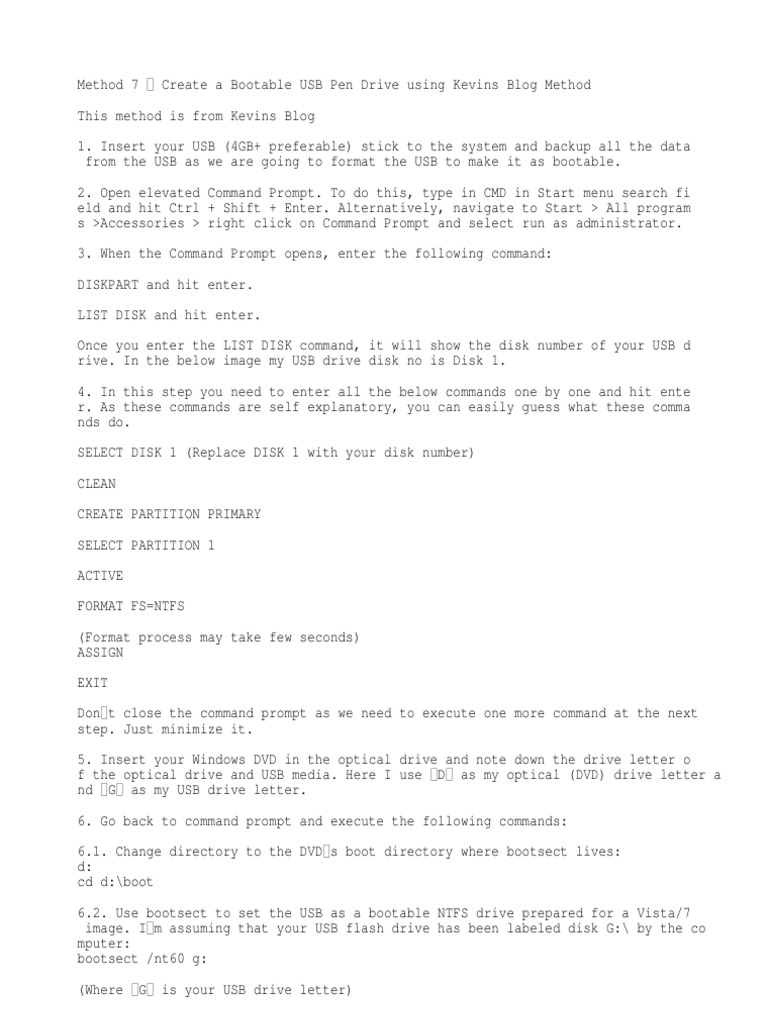 Create Bootable USB via Command Prompt | PDF | Booting | Usb Flash Drive