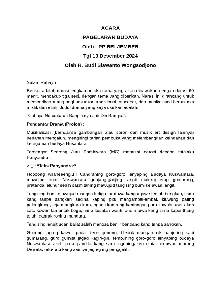 Pagelaran Budaya Nusantara RRI Jember | PDF