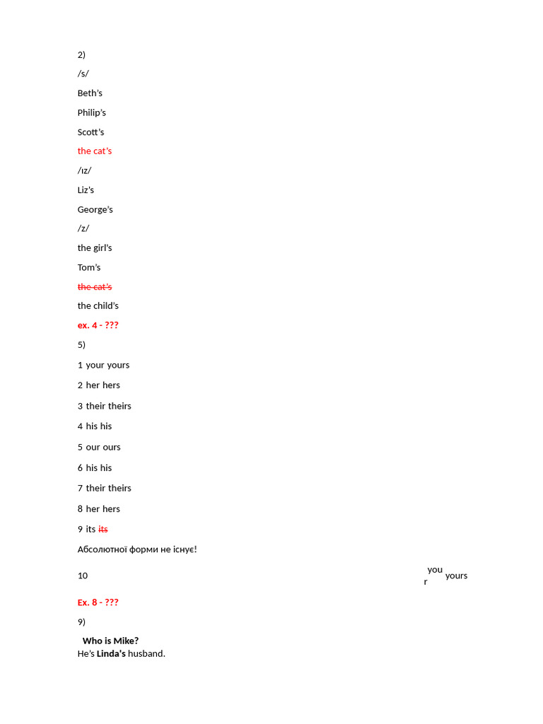 Possessive Forms and Examples Guide | PDF