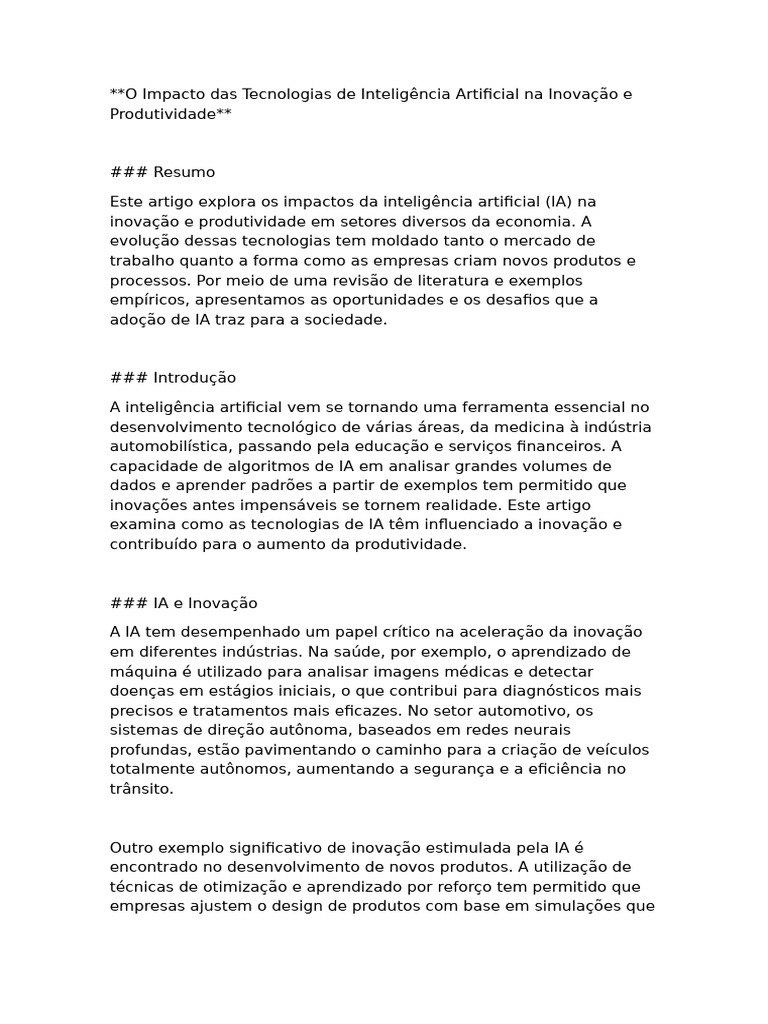 Impacto da IA na Inovação e Produtividade | PDF | Inteligência ...