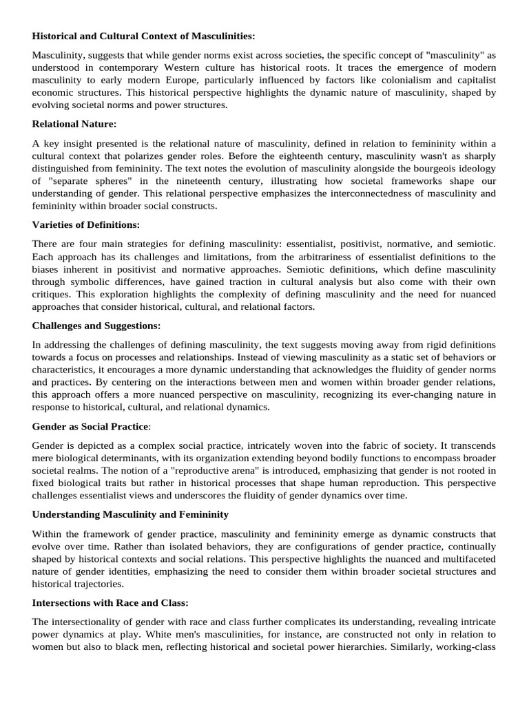 Historical and Cultural Context of Masculinities | PDF | Masculinity ...