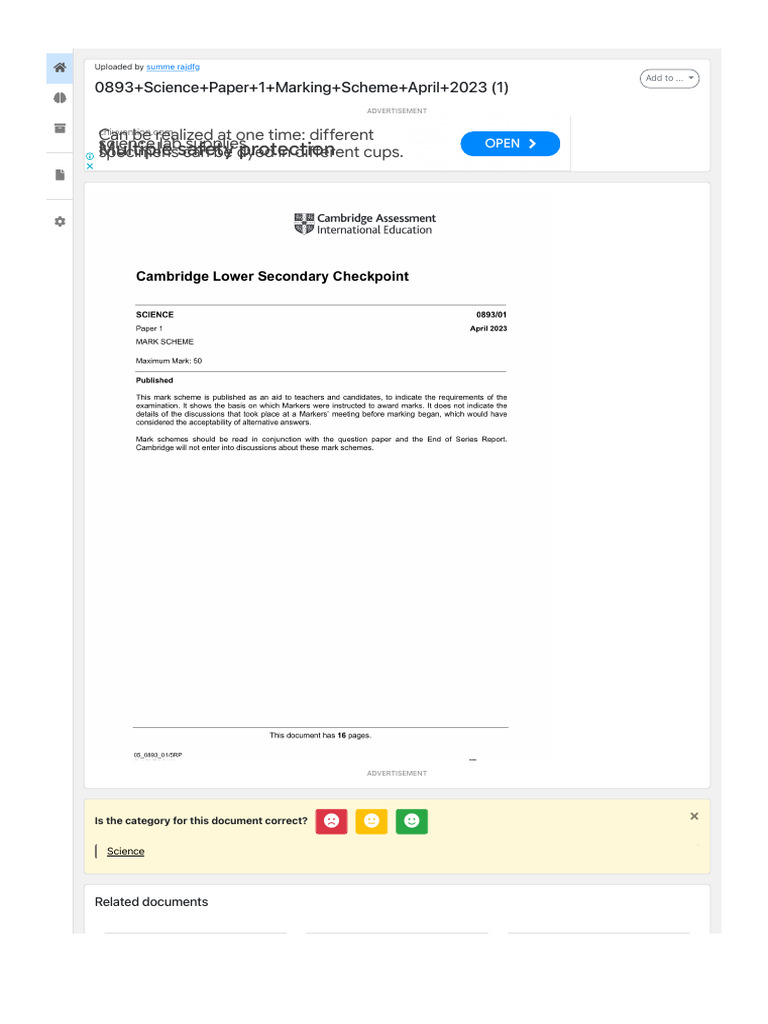 0893+Science+Paper+1+Marking+Scheme+April+2023 (1) | PDF
