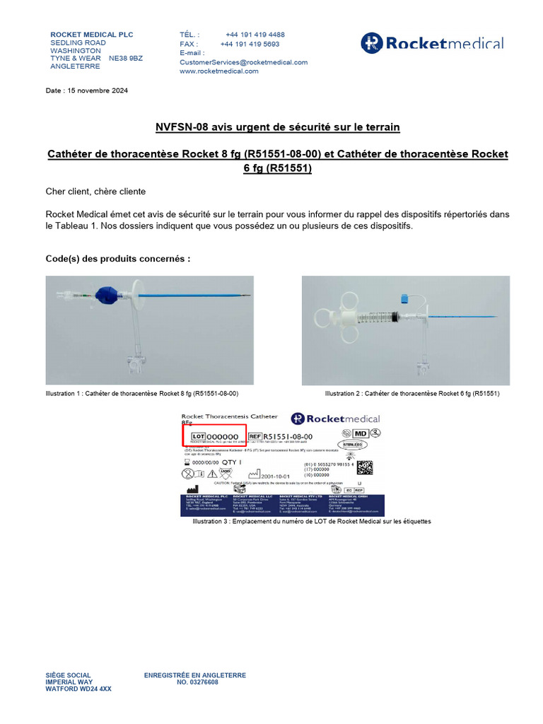Rappel urgent : Cathéters Rocket 6 et 8 fg | PDF