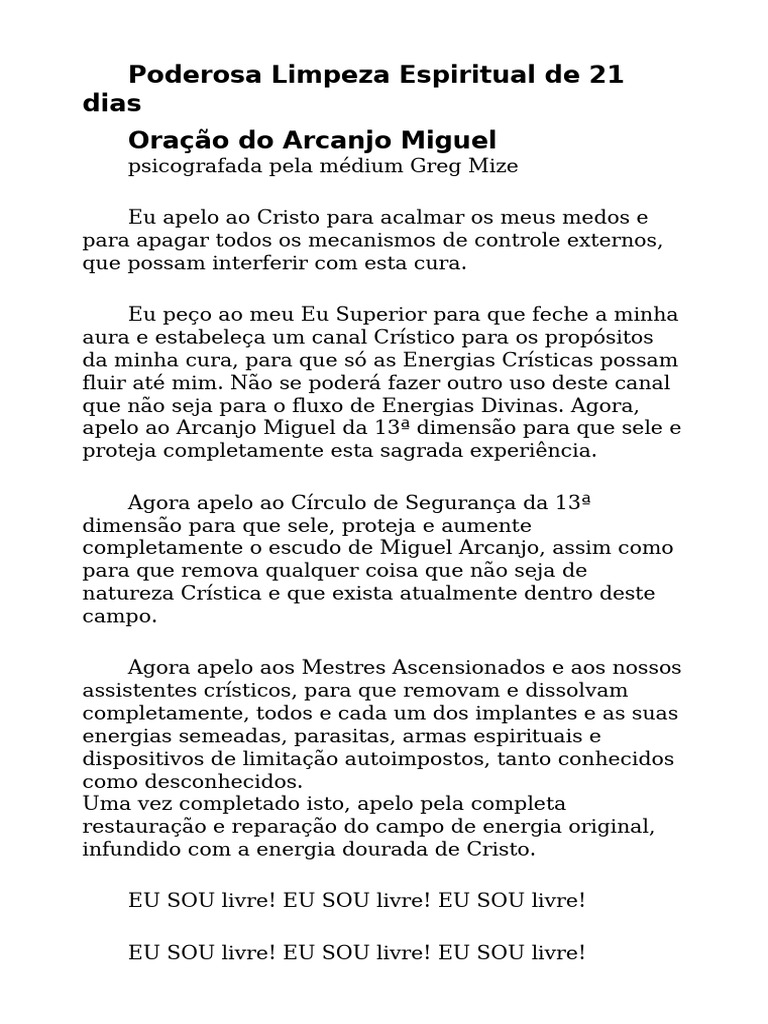 Oração de 21 Dias ao Arcanjo Miguel | PDF | Deus | Miguel (Arcanjo)