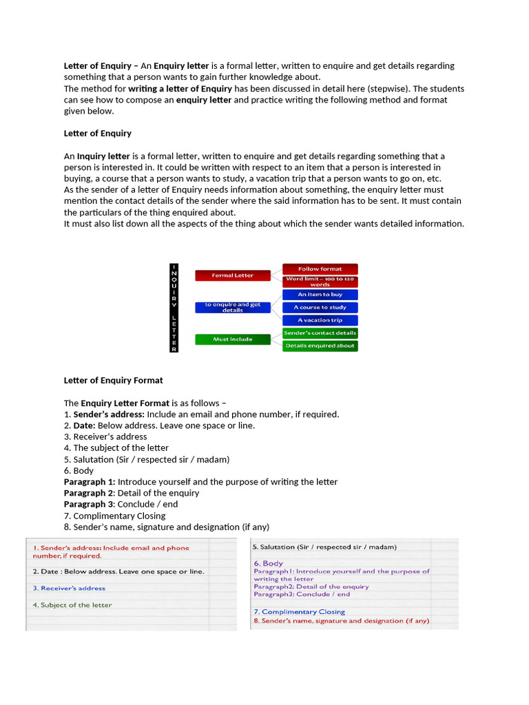 Class 10 Enquiry Letter Guide | PDF