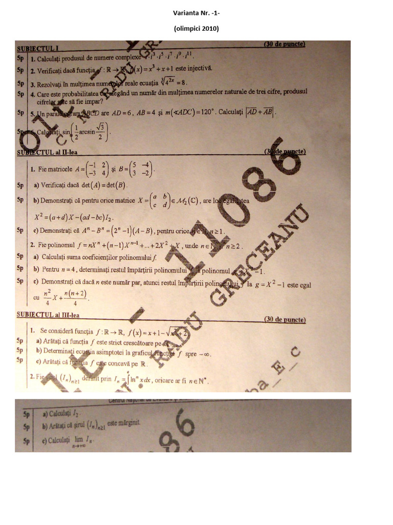 Subiecte Bac M1-Actualizat Model-2025 | PDF