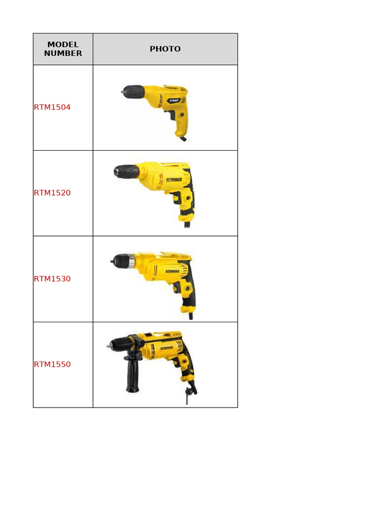 RTM226 Electric Tool Specifications | PDF | Drill | Cutting