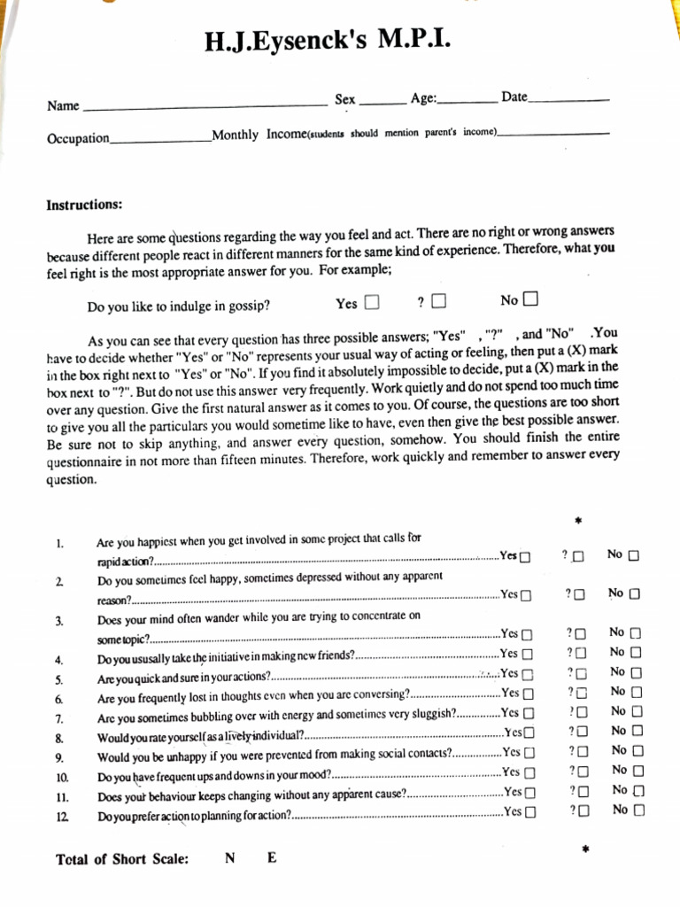 MPI Questionnaire-2 | PDF