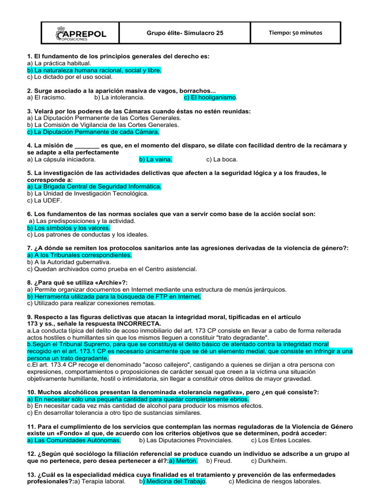 Simulacro de Derecho y Seguridad 25 | PDF | Cortes Generales ...