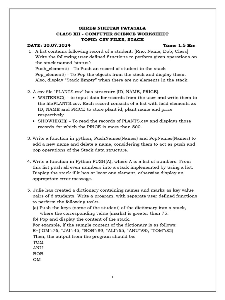 G12 CS Worksheet | PDF | Comma Separated Values | Computer Engineering