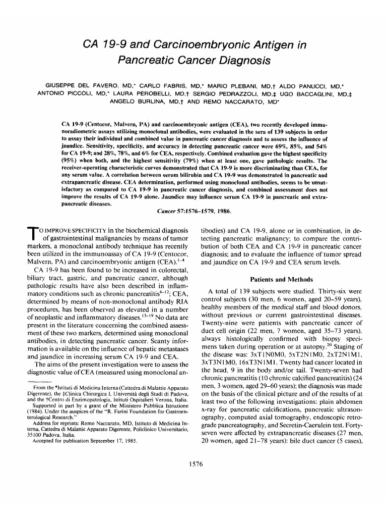 CA 19-9 and CEA in Pancreatic Cancer Diagnosis | PDF | Pancreatic ...