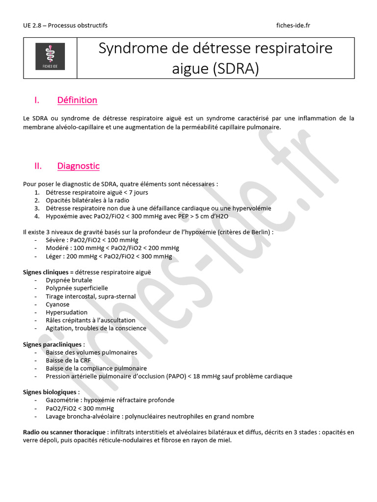 Comprendre le SDRA : Diagnostic et Traitement | PDF | Maladies et ...