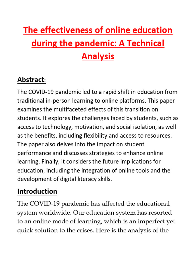 The Effectiveness of Online Education During The Pandemic | PDF ...