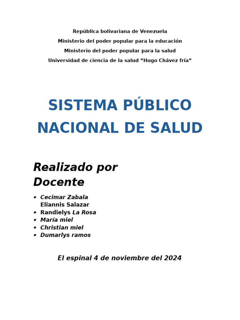 Estructura del Sistema Público de Salud en Venezuela | PDF | Venezuela ...