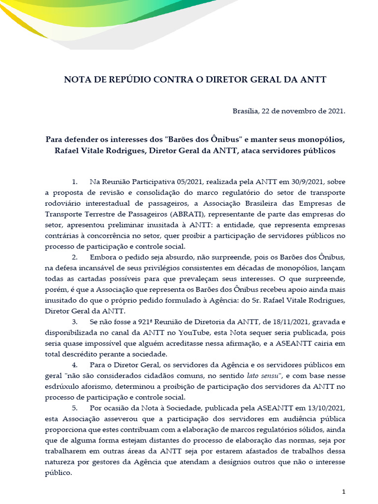 Repúdio à ANTT: Monopólio e Servidores | PDF