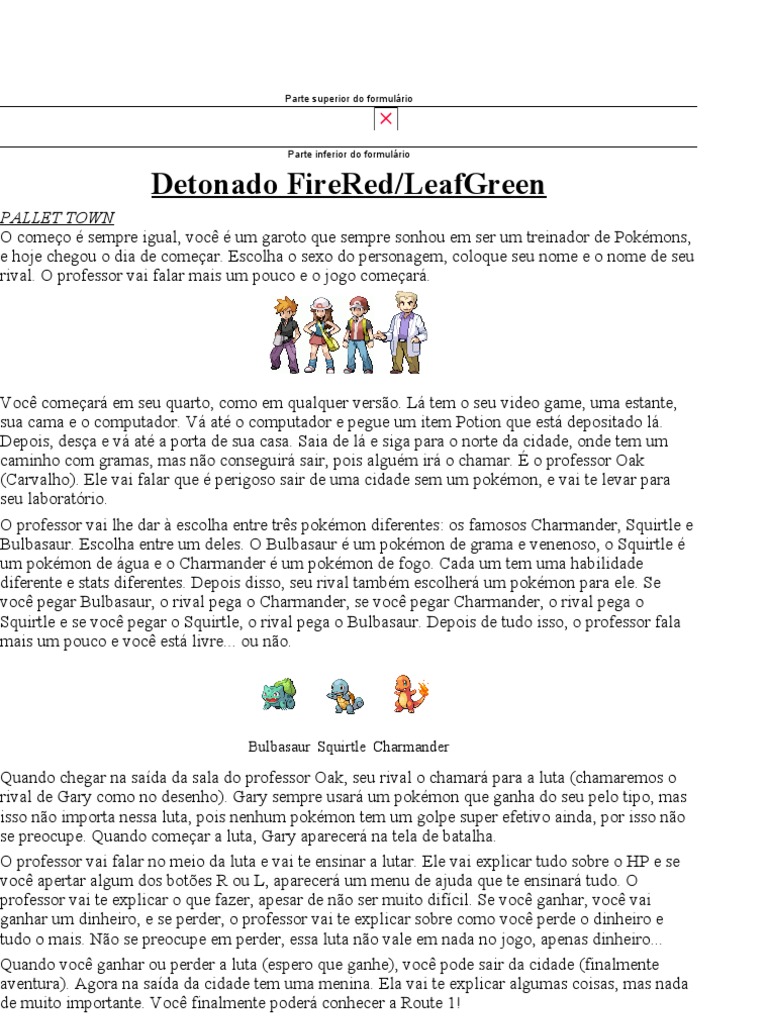 Detonado Pokémon FireRed Completo | PDF | Pokémon | Franquias da Nintendo
