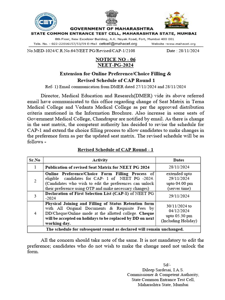 NEET PG 2024 CAP Round 1 Schedule Update | PDF | Standardized Tests ...