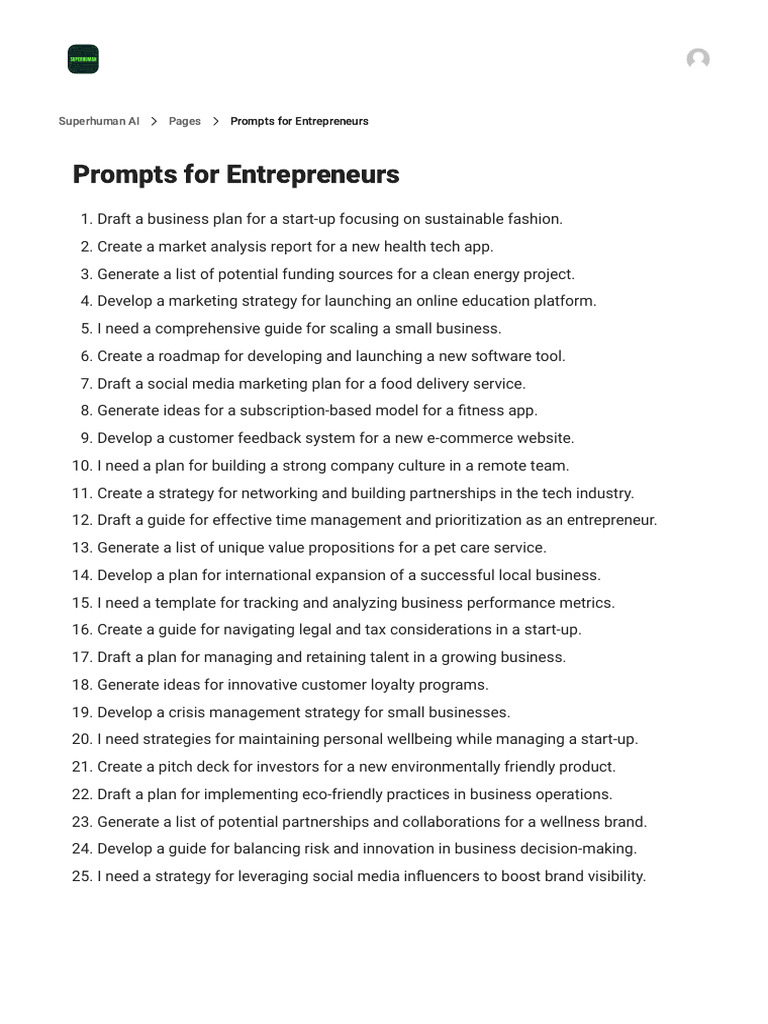 Prompts for entrepreneurs superhuman ai pdf startup company