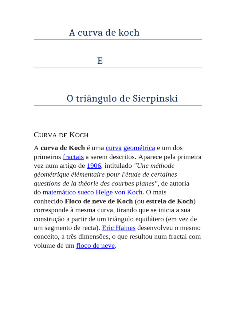 Curva de Koch e Triângulo de Sierpinski | PDF | Formas geométricas ...