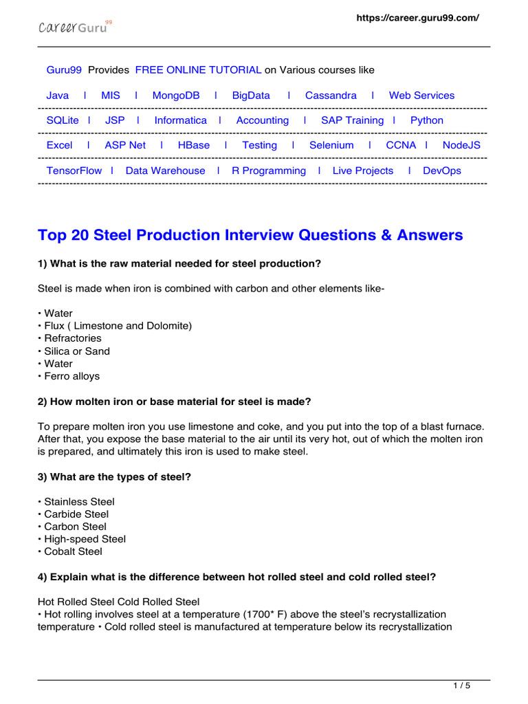 Steel Production Interview Insights | PDF | Steel | Stainless Steel