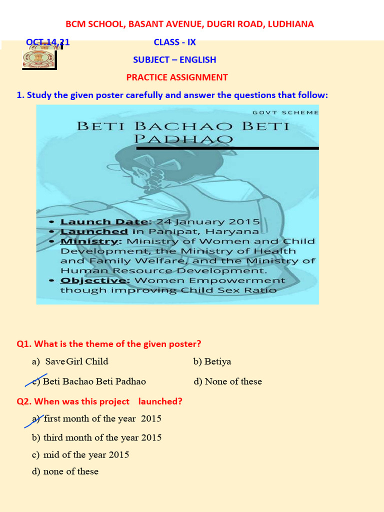 English Practice Assignment for Class IX | PDF