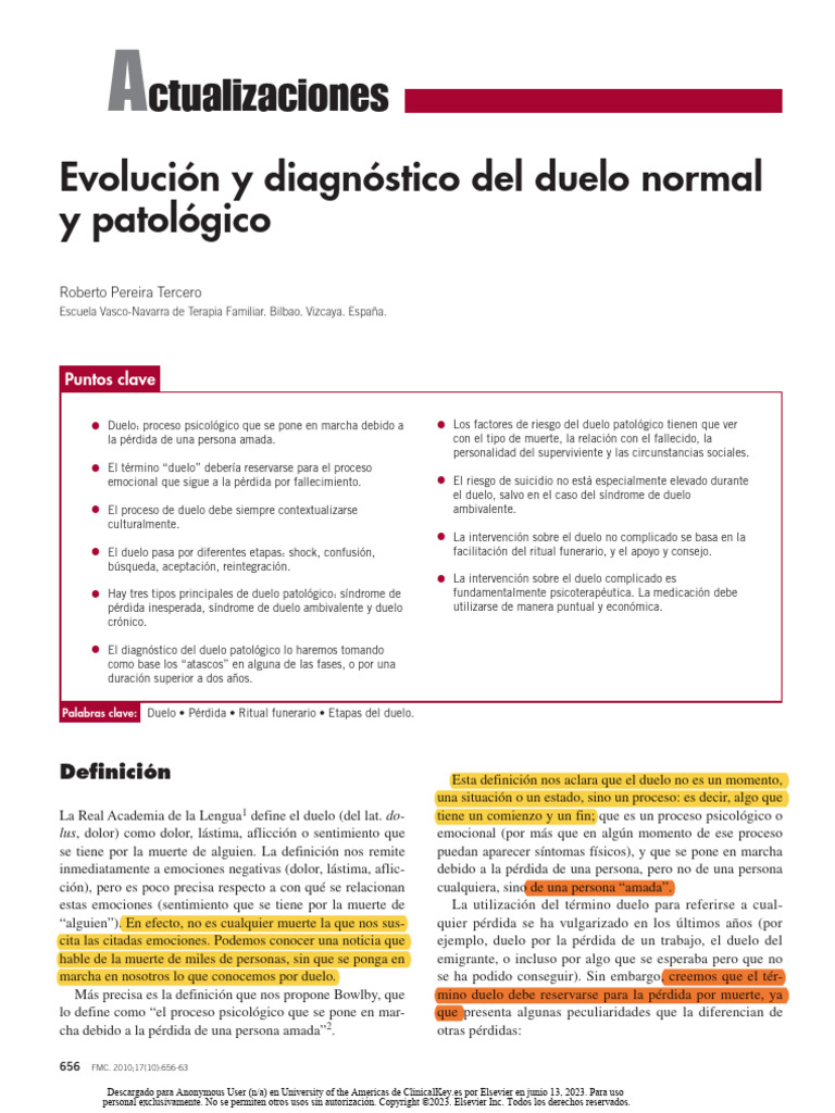 Duelo Patologico y Norma | PDF | Dolor | Suicidio