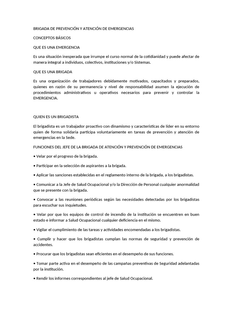 Normativa para Brigadas de Emergencia | PDF | Seguridad y salud ...