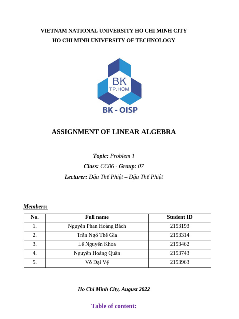 Linear Algebra Assignment Overview | PDF | Matrix (Mathematics ...