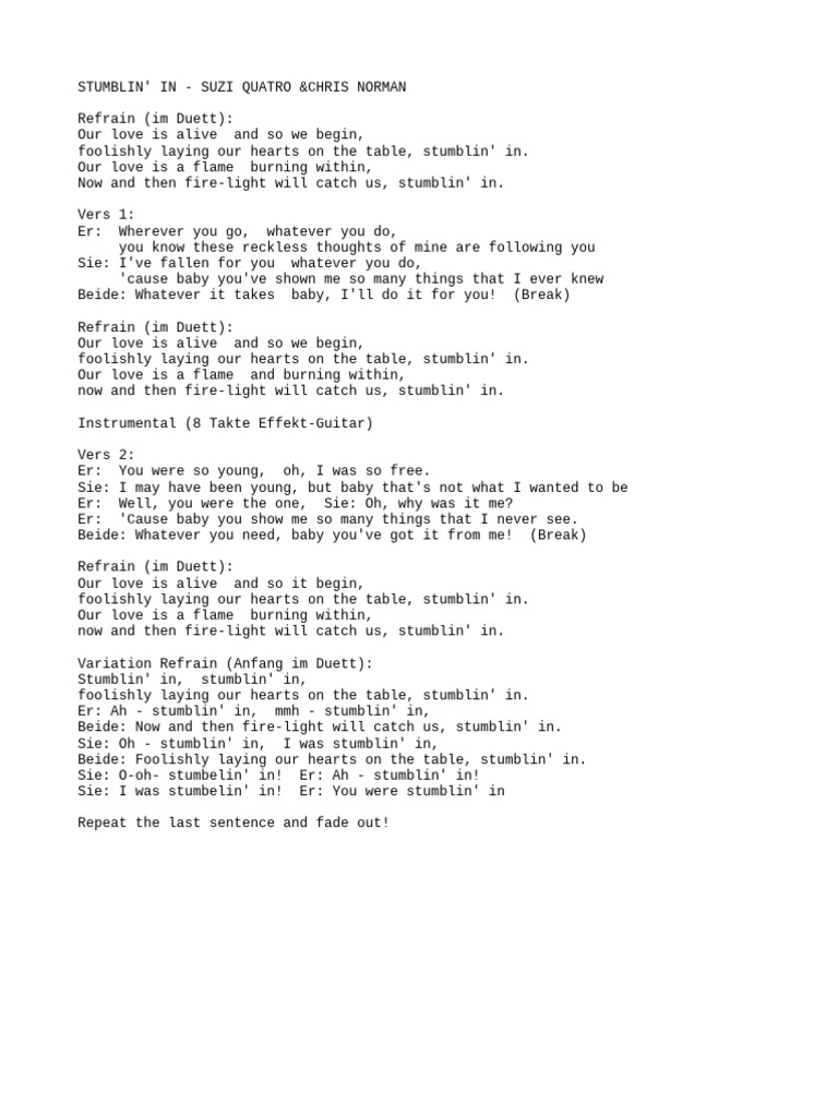 Stumblin' In Lyrics Analysis | PDF