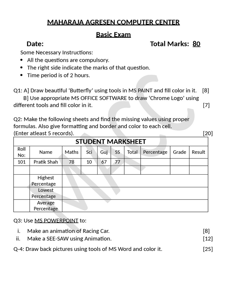 Computer Exam Instructions and Tasks | PDF