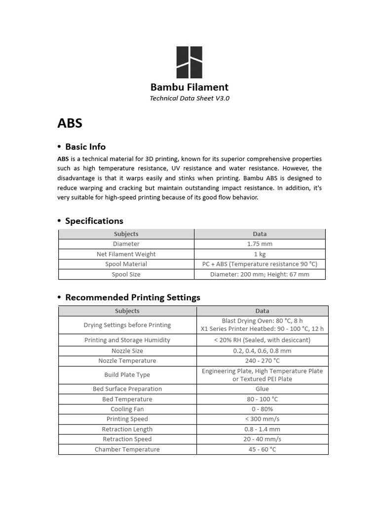 Bambu ABS Technical Data Sheet V3 | PDF | Building Materials | Building ...