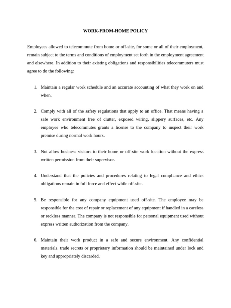 Work-from-Home Policy Guidelines | PDF