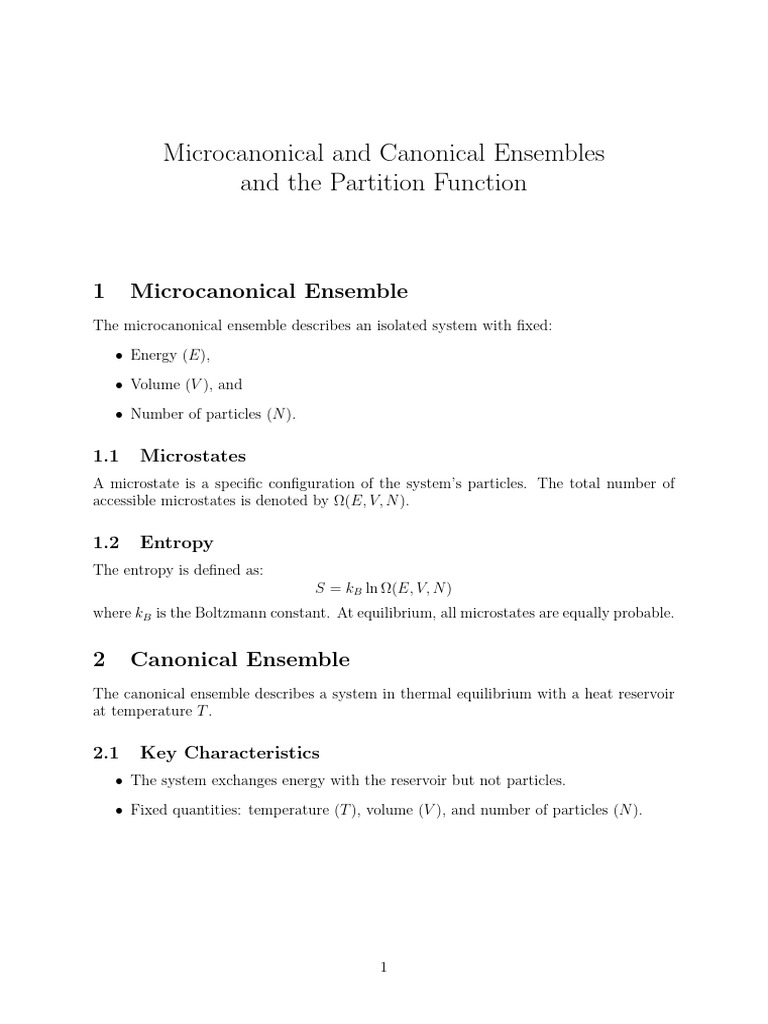 Statistical Physics Ensembles Explained | PDF | Entropy | Temperature