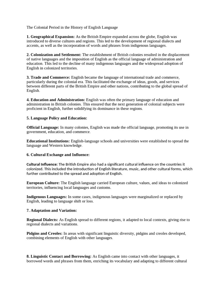 Colonial Impact on English Language | PDF | English Language | Linguistics