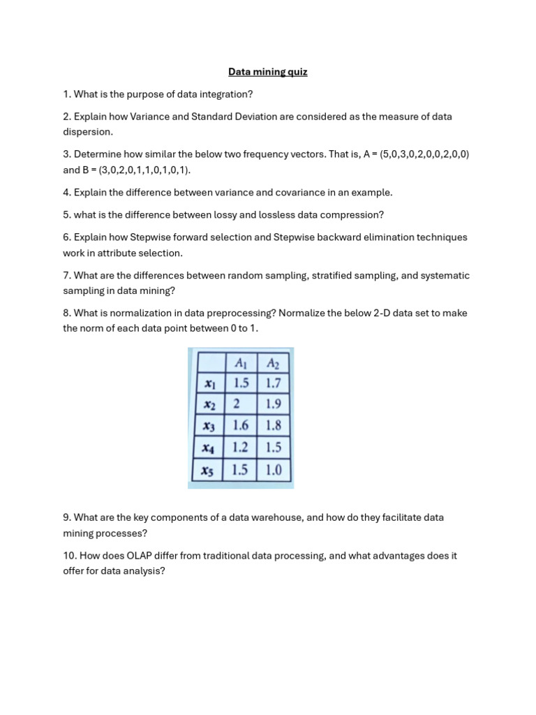 Data Mining Concepts and Techniques Quiz | PDF