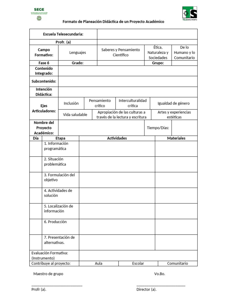 Formato de Planeación de Un Proyecto Académico | PDF