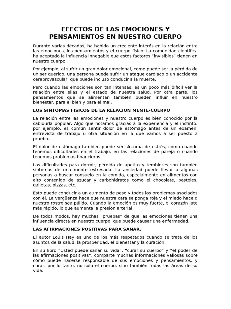 Emociones y su Impacto en la Salud Física | PDF | Las emociones ...