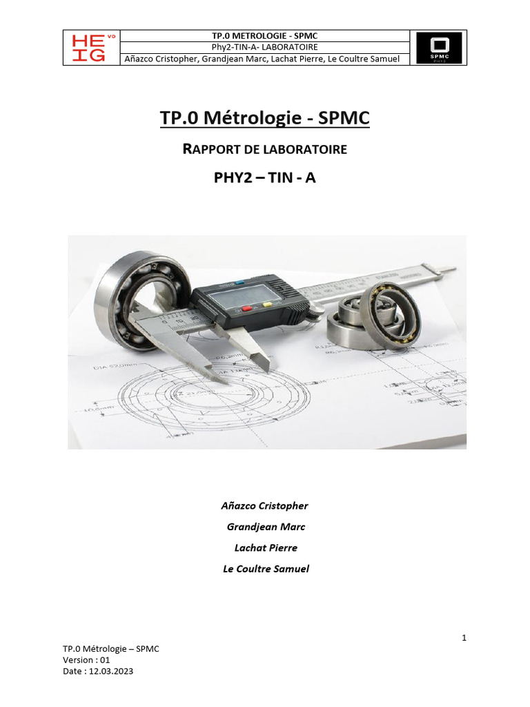 TP.0 Métrologie - SPMC: R Phy2 TIN - A | PDF | Chiffre significatif ...