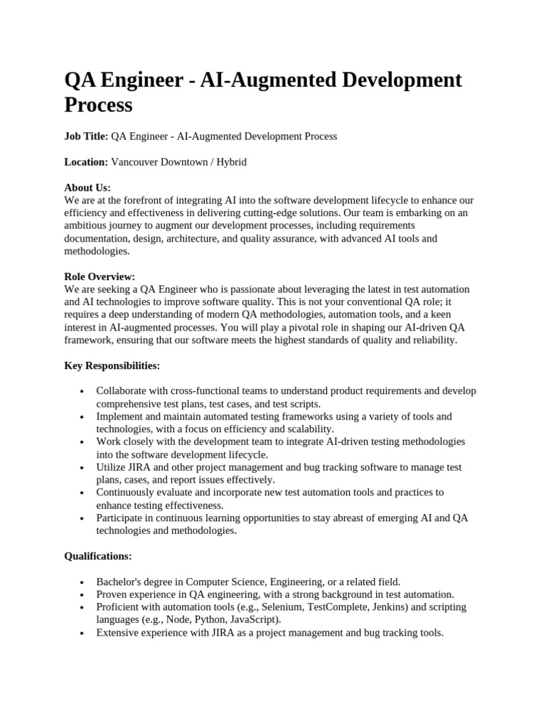 QA+Engineer+-+AI-Augmented+Development+Process | PDF | Quality ...